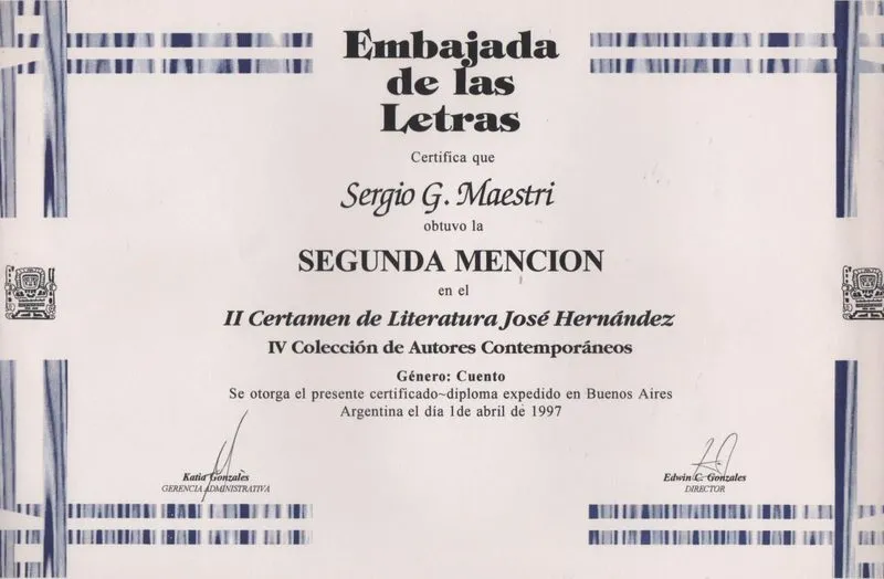 Diploma o distinción recibida por Sergio Maestri