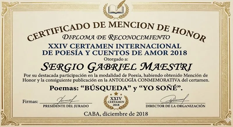 Diploma o distinción recibida por Sergio Maestri
